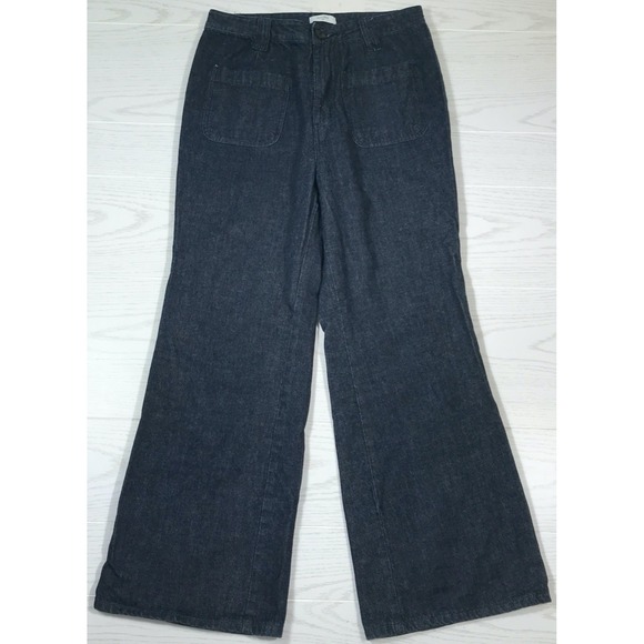 Billy Reid Denim - Billy Reid Womens Flare Jeans Size 12 Dark Blue 100% Cotton Front Square Pockets
